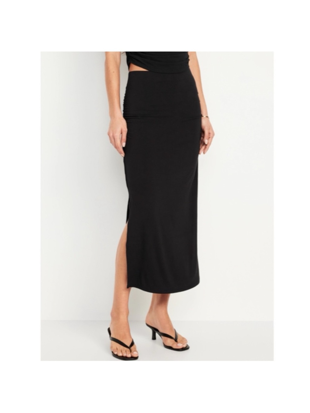Old Navy Black Midi Skirt with Side Slit Large